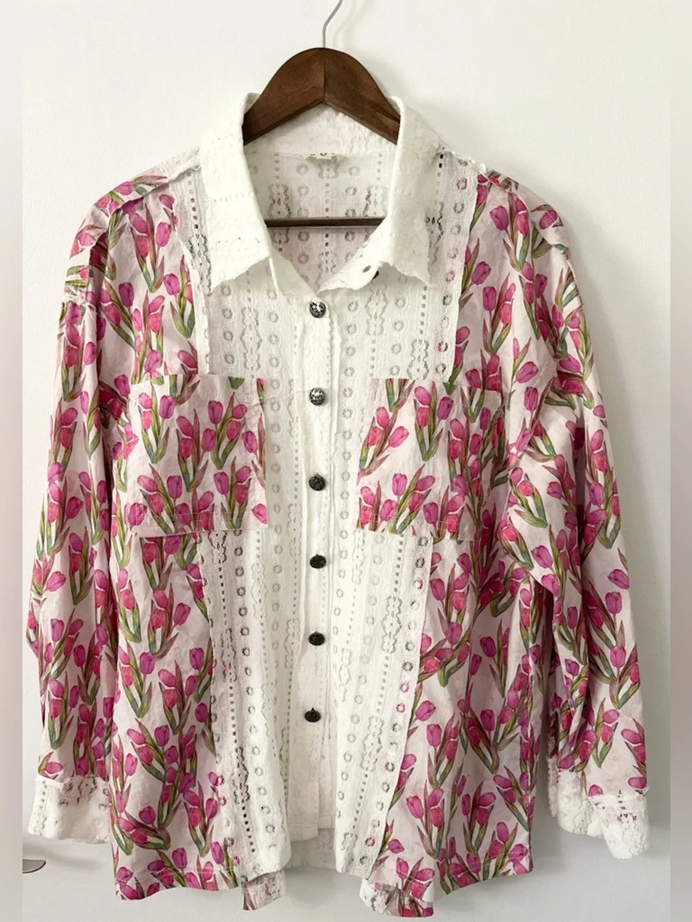 POL Cotton Oversized Floral Lace Button Down – Size Medium NWOT - Picture 1 of 14